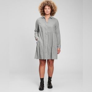 ✨GAP Tiered Shirt Gray Dress Sz Medium Petite EUC